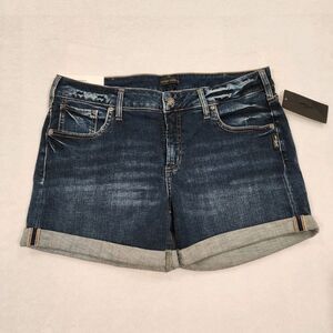 Silver Jeans Co. Boyfriend Denim Shorts Cuffed Mid Rise Dark Wash Size W32 L4.5